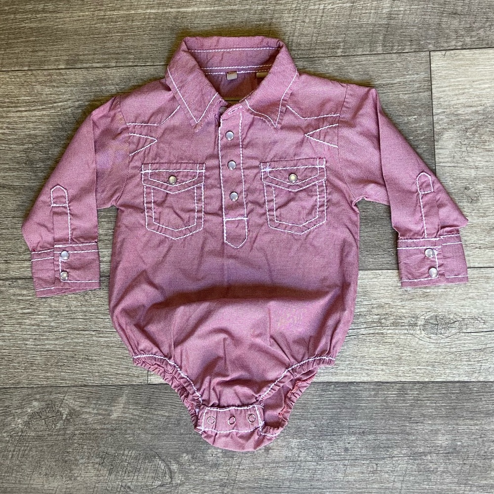 Rafter C 12 Month Cowboy Red Micro Gingham Long Sleeve Western Snap Onesie